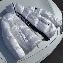 Like NEW DKNY White Womens Size Medium Oversize Collar Quilted Puffer Jacket 