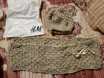 Infinity Scarf Hat Set White Silver Sparkle, Metallic Crochet Wrap & Beanie Skullcap Matching Pair