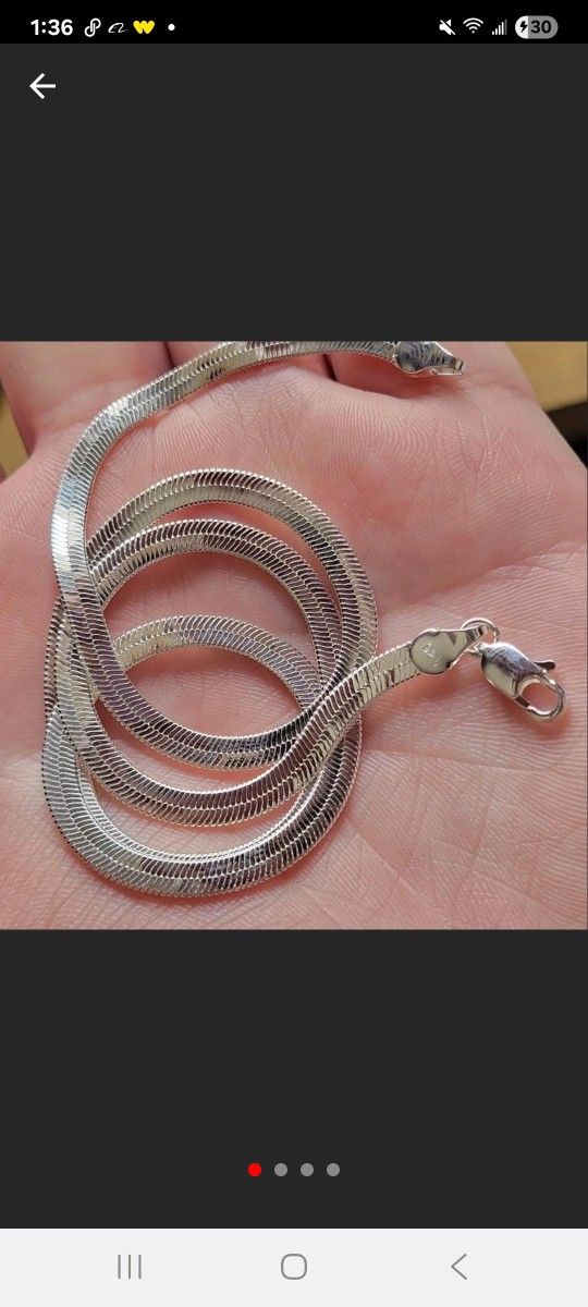 925 Silver Stamped Herringbone Chain Necklace 4mm 18" Long