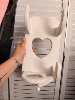 White Wood Wall Shelf with Heart Cutout