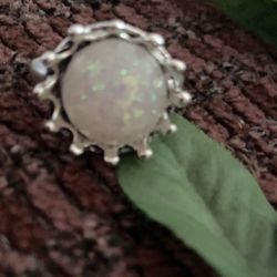 New Faux Opal & Rhodium Ring- Size 5.5