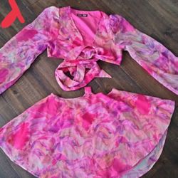 Ladies Size Medium Shein Crop Top With Skirt 