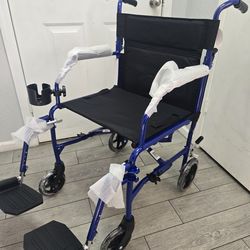 Medline Ultra Lightweight Transport Wheelchair for Adults, Foldable, 19-Inch Seat Width, silla de ruedas