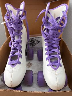 Vintage Retro Quad Roller Skates White & Purple - Women’s Size 8