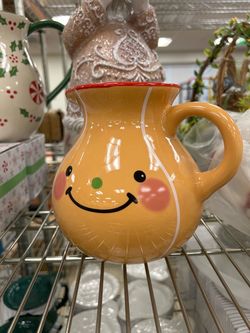 Ceramic Pitcher - Gingerbread Man Face - Holiday Servingware