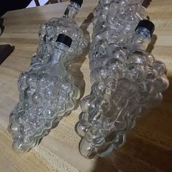 Lot of 4 Glass Grape Clustered Carafes Or Hydroponic Vases