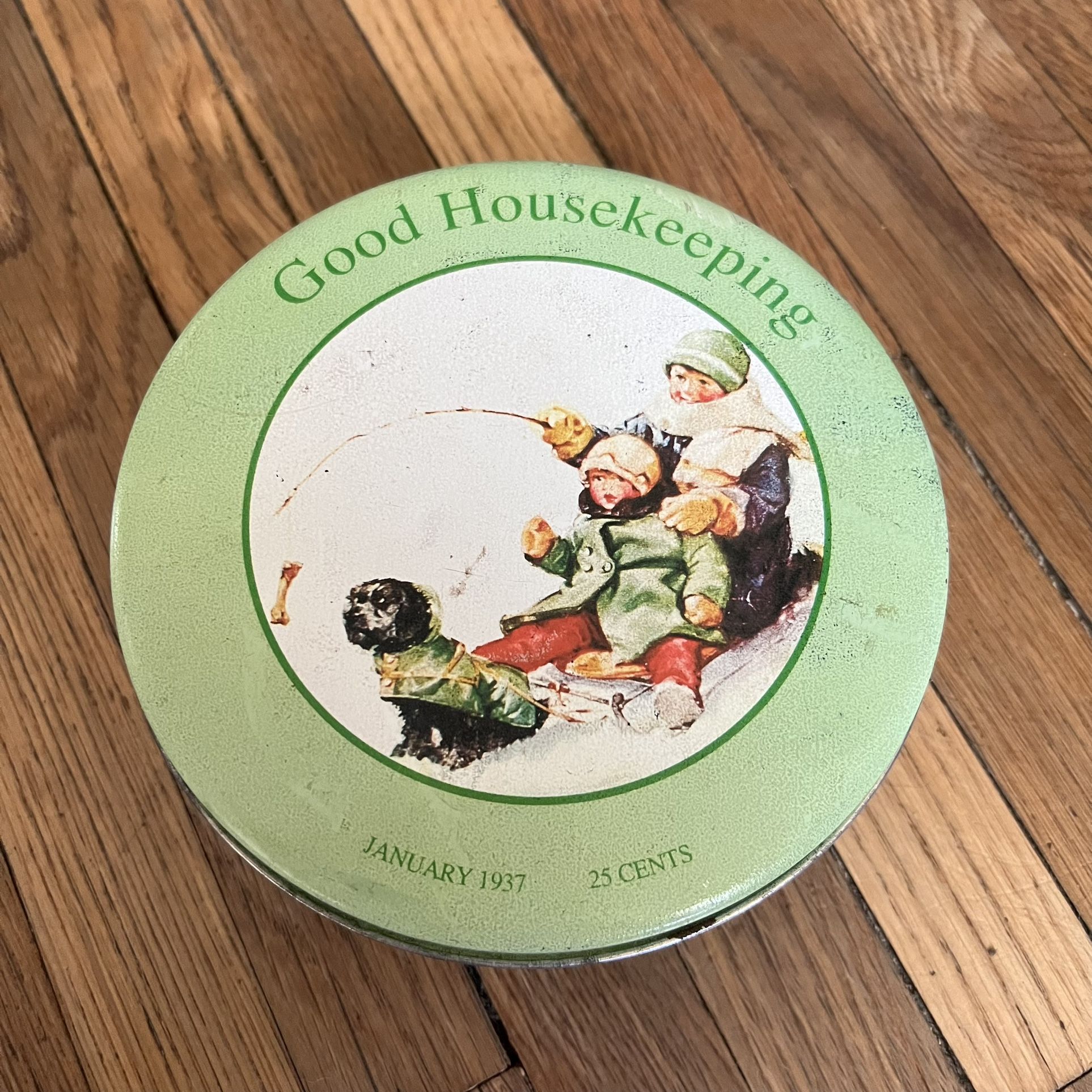 Vintage Good House Keeping January 1937 Round Tin Container