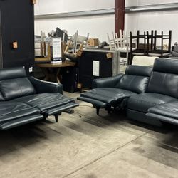 2 PIECE TOP GRAIN LEATHER POWER RECLINING SET
