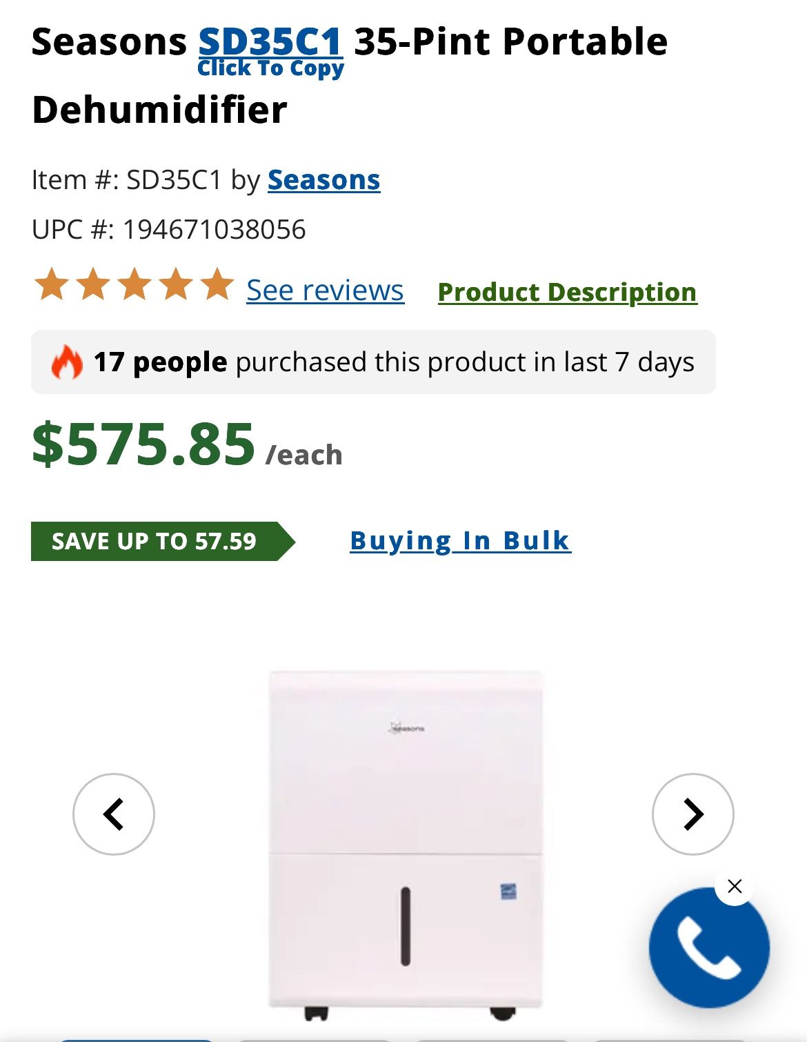 Like New Seasons Dehumidifier