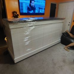 8ft Long Butcher Block Top Bar On Caster Wheels With Section For Slide In Keg