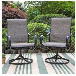 Set of 2 Black Swivel Patio Dining Chairs – Padded