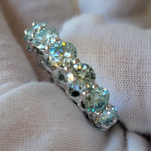 7 Carat Total Real Moissanite Diamond Light blue  Eternity Size 8 1/2