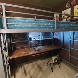 Metal Loft Bed With Workstation And Sliding Keyboard Tray
