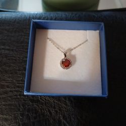 925 Italian Silver Necklace Ruby & Diamond