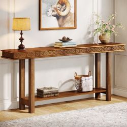 70.9-Inch Console Table, Wood 2-Tier Sofa Table Extra Long Entryway Accent Table
