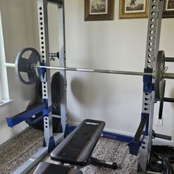 Fitness Gear Pro Rack weights and adjustable bench