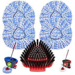 Fatmass 5 Pack Spin Mop Head Replacement For O Cedar RinseClean 2-Tank System,Include 4 Mop Replace Heads + 1 Upgrade Scrubber Brush, 100% Microfiber