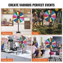 506@36 inch Spinning Prize Wheel, 18 Slots Spinning Wheel, Roulette Wheel with a Dry Erase and 2 Markers, Tabletop or Floor Standing Win Fortune Spin 