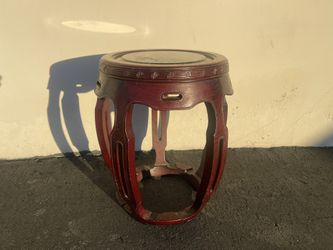 Asian Carved Hardwood Drum Stool w/Marble Insert