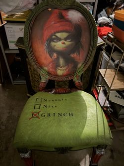 Grinch Christmas Statement, Victorian Hand, Painted Deco, Podge, Furniture Chair