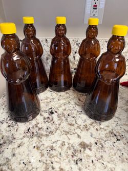 Lot Of 5 - Vintage Mrs. Butterworth Amber Brown Glass Syrup Bottles