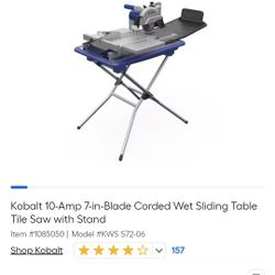 Kobalt Tile Saw With Stand *NEW