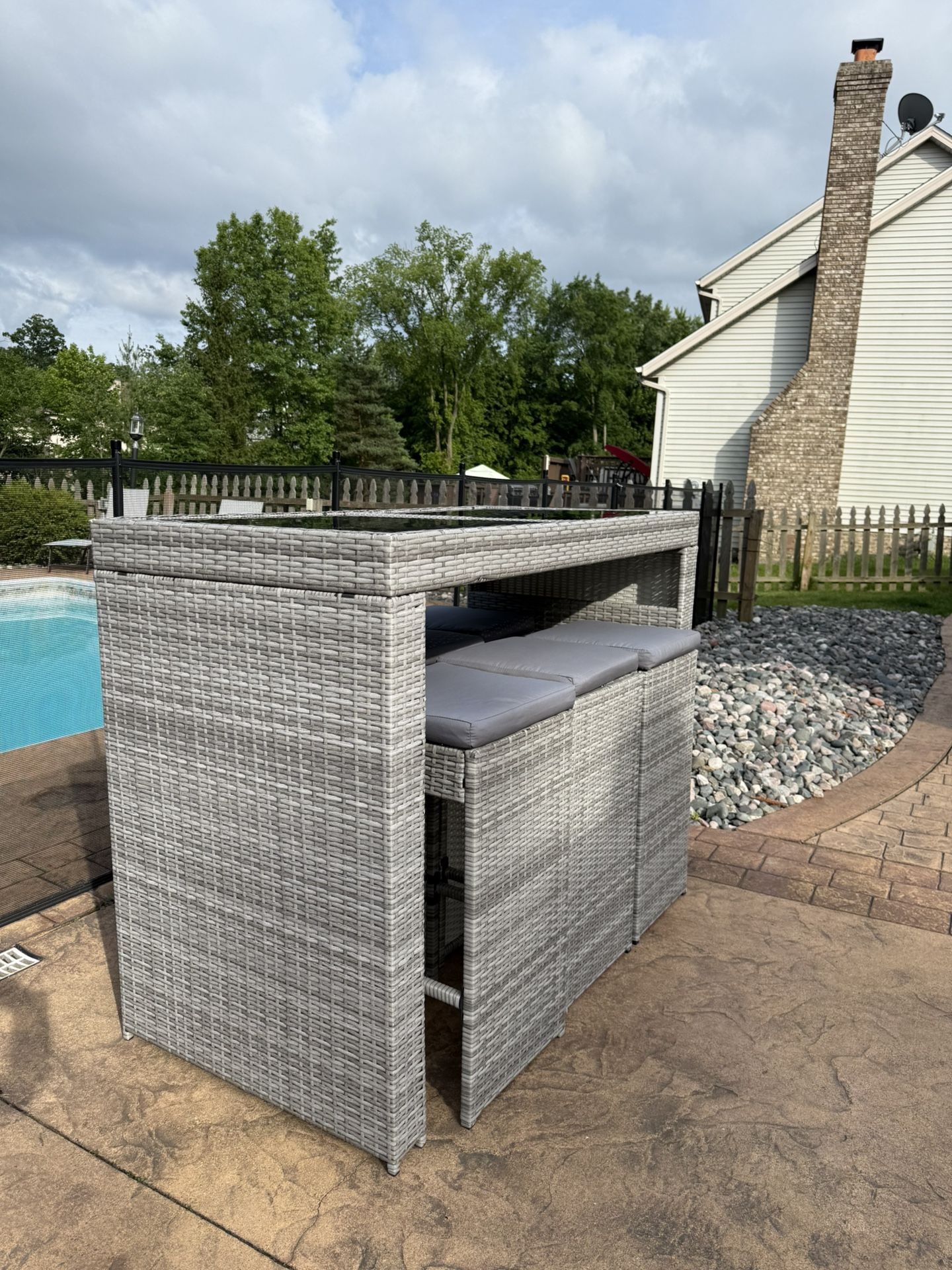 Rectangular Wicker Bar Height Table