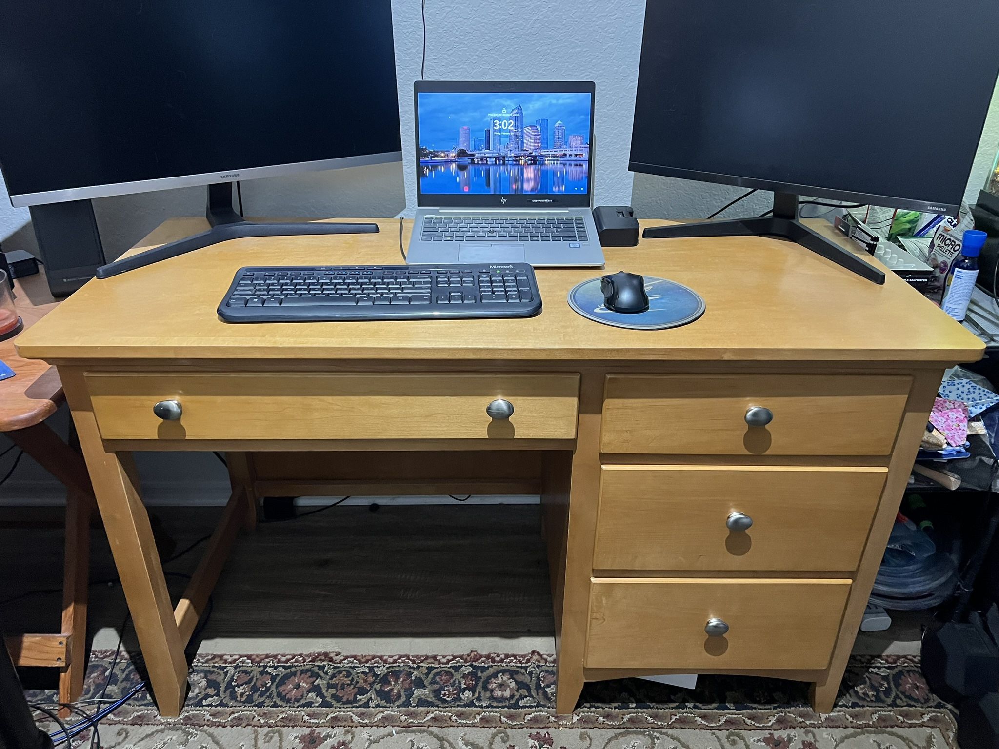 Solid Wood Desk (Maple) - 3 drawers and fold out keyboard tray