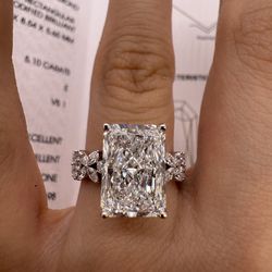 5.10 carat E VS1 radiant cut lab diamond  with floral marquise and round diamon