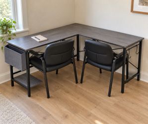 Gray L-Shaped Desk & Black Chairs – Together or Separately