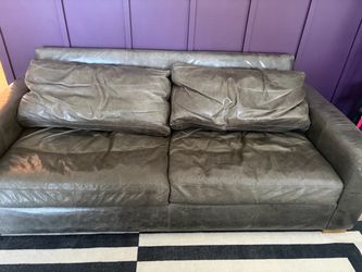 Gray leather sofa - Restoration hardware