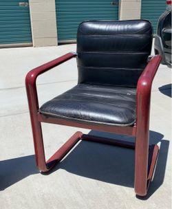 Vintage Davis Furniture Industries Incorporated Black Leather Armchair MCM