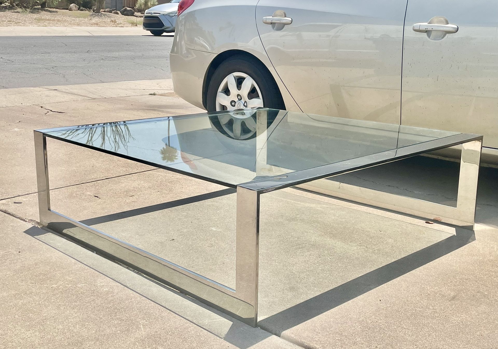Vintage Mid Century Modern Milo Baughman Style 48” Pace Chrome & Glass Coffee Table