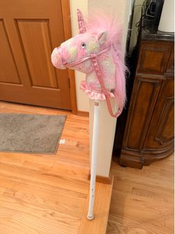 Pink Plush Unicorn Stick Horse