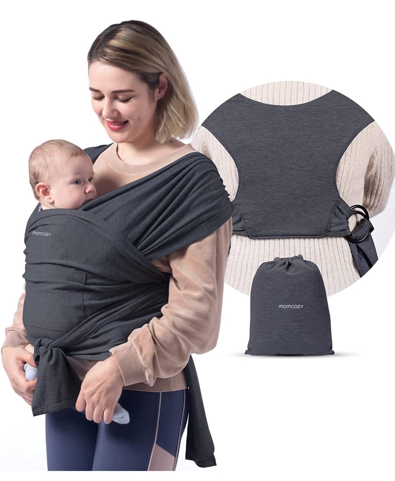 Momcozy Baby Wrap Carrier, Easy to Wear Infant Carrier Slings, Lightweight Hands Free Baby Sling, Adjustable Baby Carriers for Newborn to Toddler 8-35