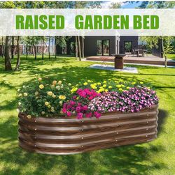 Galvanized Raised Garden Bed, 8x4x1.5ft Oval Metal Planter Box for Planting Outdoor Plants Vegetables