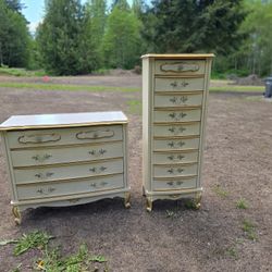 1970's Vintage French Provincial Ivory & Gold Four Drawer Dresser  And Vintage Lingerie Chest of Drawers, by Sears 
