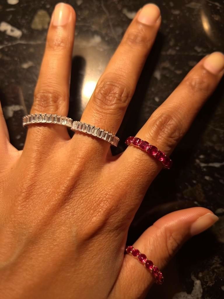 ✨ Luxury Forever: VVS Emerald & Ruby Eternity Ring Set in 925 Sterling Silver ✨