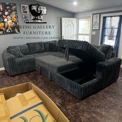 XL OVERSIZED U-Sectional Fluffy Corduroy Sofa Sleeper with Pull Out Bed and Storage