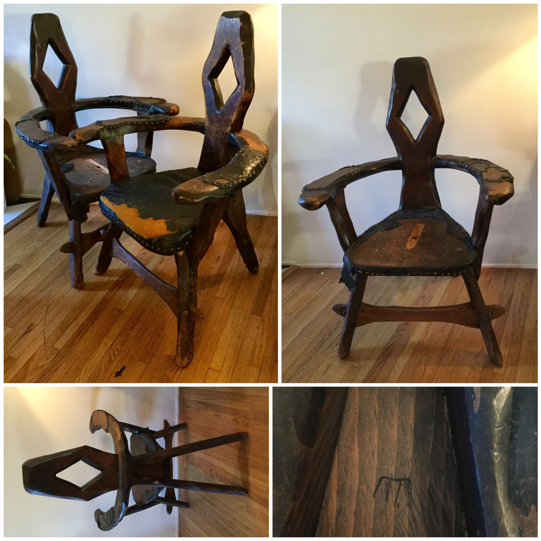 Carved Wooden Vintage Chairs Club Chairs
