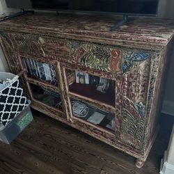 Solid Wood Carved Fire Cabinet