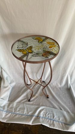 Butterfly Glass Top Metal Accent Table