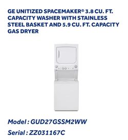 GE Gas Stacked Washer & Dryer
