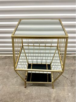 Gold Metal Side Table with Mirror Shelves