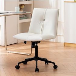 Office Chair Armless Desk Chair with Wheels, Comfortable Upholstered Computer Task Chairs with Back Support, Adjustable Modern Swivel Rolling Vanity C