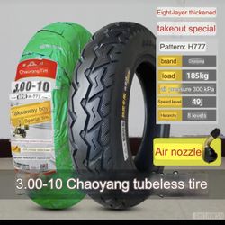 Chaoyang 3.00-10 Tubeless Tire (H777 Pattern)