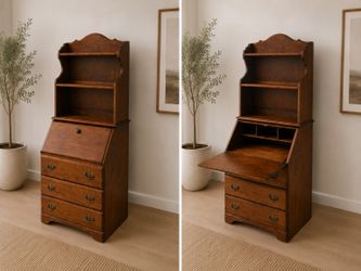 Traditional Wood Secretary Desk with Hutch, Shelves & Drawers