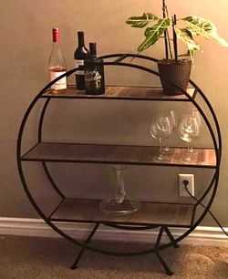 Round Metal & Wood Shelf / Bar Cart Display – Excellent Condition