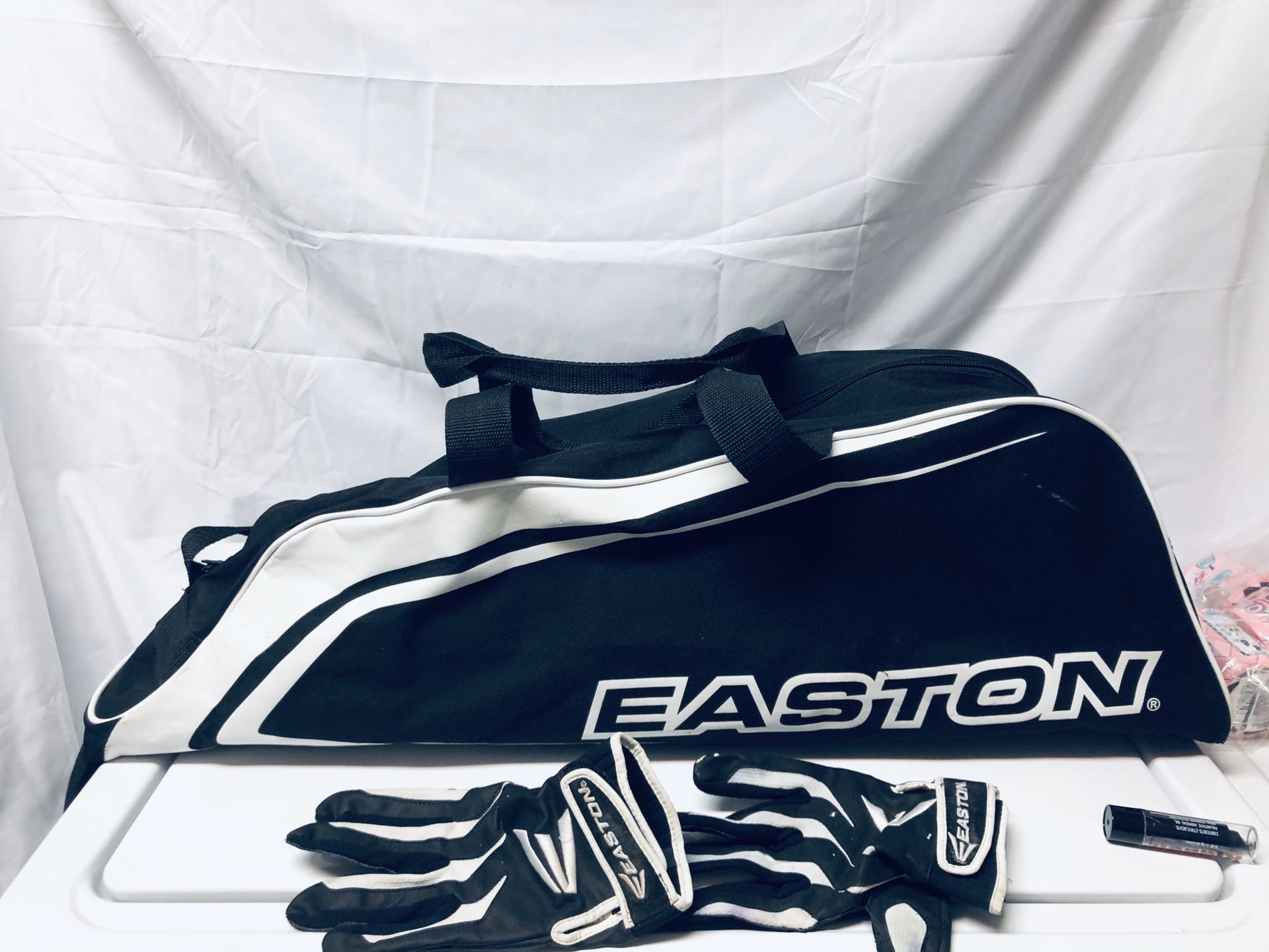 Easton Bat Bag with Easton batting gloves & Wilson Eye Black Stick