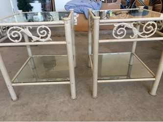 2 Wrought Iron 2-Tier Patio End/Side Tables